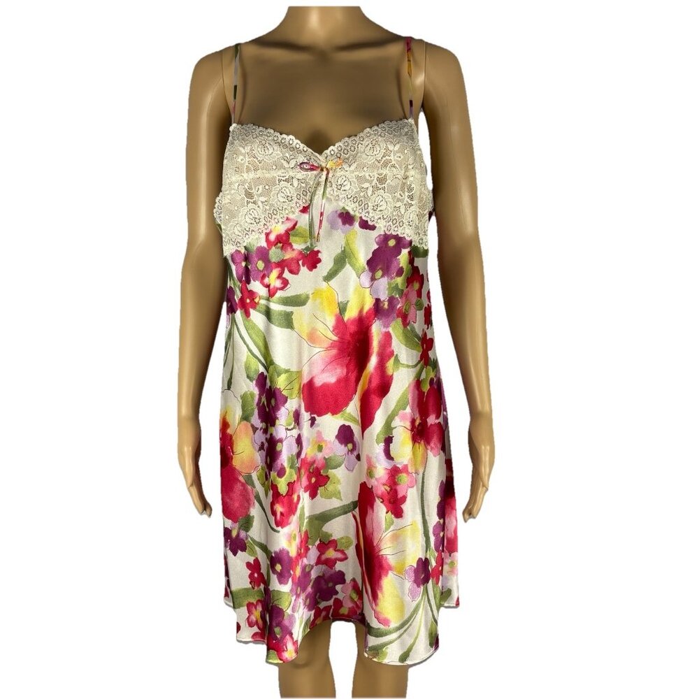 Morgan Taylor Intimates colorful floral lace babydoll cami nightie sz L Coquette